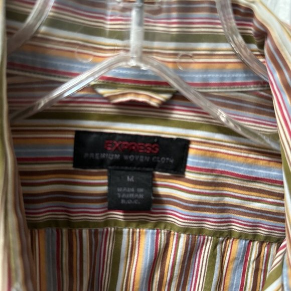 Express Shirt Womens Medium Cotton Button Up Striped Long Sleeve Blouse - Picture 4 of 5